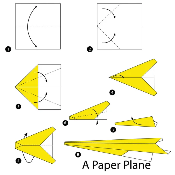 Schritt für Schritt Anleitung, wie man Origami zu einem Flugzeug macht. — Stockvektor