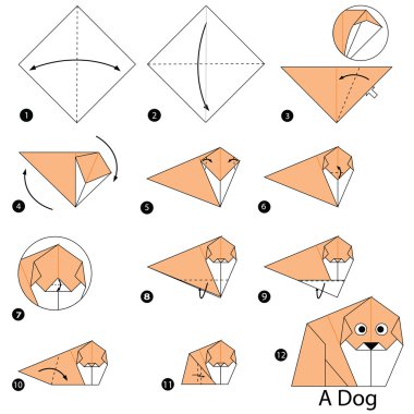 adım adım adım talimatlar origami A köpek yapmak nasıl.