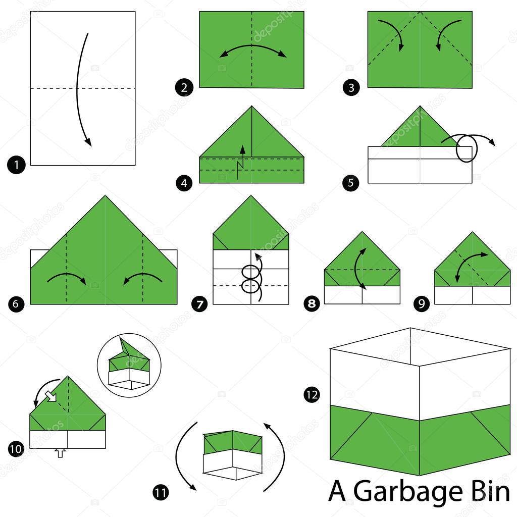 Step by step instructions how to make origami A Garbage Bin. Stock Vector Image by © #117137088 Step by step instructions how to make origami A Garbage Bin. Stock Vector Image by © #117137088