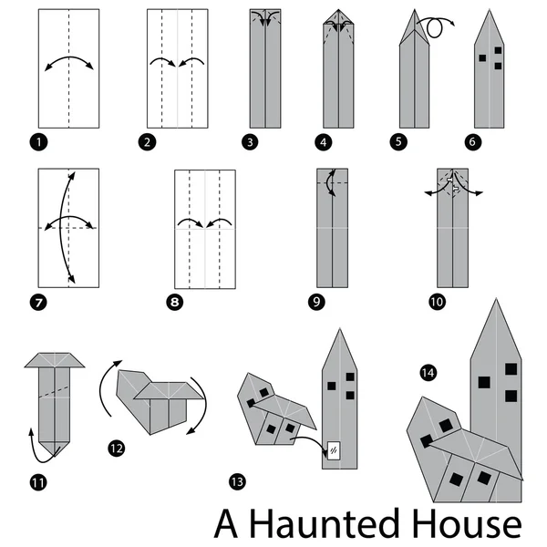 Krok po kroku instrukcje, jak zrobić origami A Haunted House. — Wektor stockowy