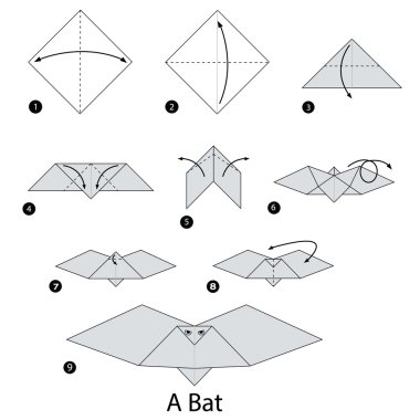 adım adım adım talimatlar origami A yarasa yapmak nasıl.