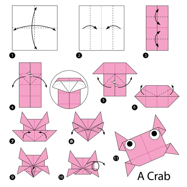 Schritt für Schritt Anleitung, wie man Origami zu einer Krabbe macht. — Stockvektor