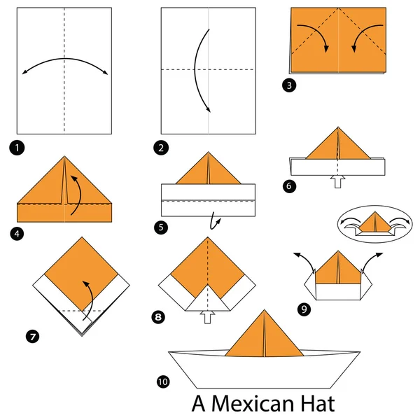 adım adım adım talimatlar origami A Meksika şapka yapmak nasıl.
