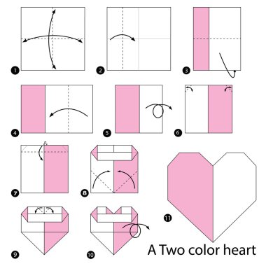 adım adım adım talimatlar origami A iki renk kalp yapmak nasıl.