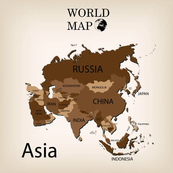 Asia mapę świata — Wektor stockowy