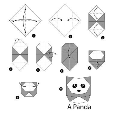 adım adım adım talimatlar origami A panda yapmak nasıl.