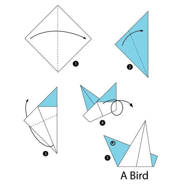 Schritt für Schritt Anleitung, wie man Origami zu einem Vogel macht. — Stockvektor