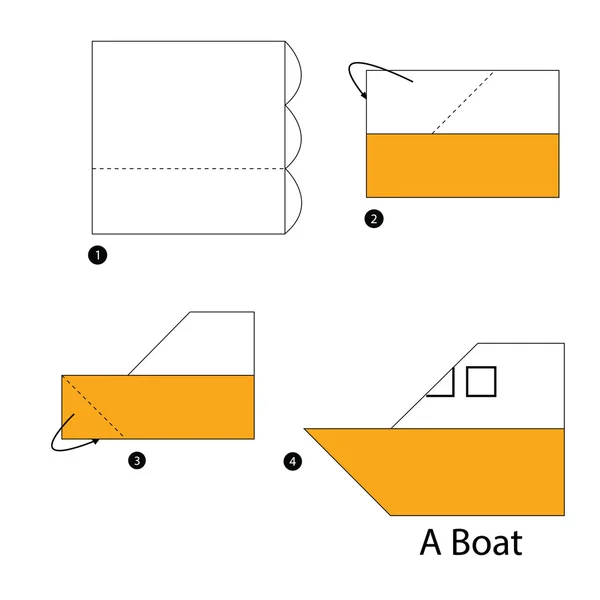 Schritt für Schritt Anleitung, wie man Origami zu einem Boot macht. — Stockvektor