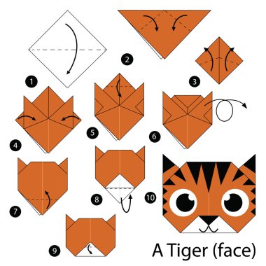 adım adım adım talimatlar origami A kaplan yapmak nasıl.