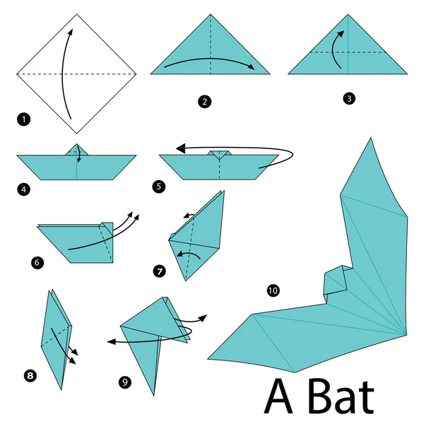 Krok za krokem návod, jak udělat origami A bat. — Stockový vektor