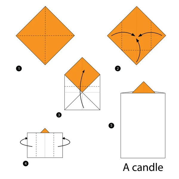 Schritt für Schritt Anleitung, wie man aus einem Origami eine Kerze macht — Stockvektor