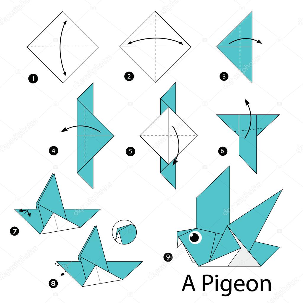 Instructions étape par étape comment faire origami un pigeon . image vectorielle par pokky334