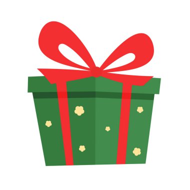 Kırmızı kurdeleli ve fiyonklu yeşil hediye kutusu, şenlik tarzı..