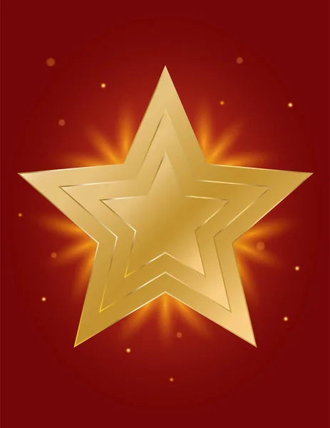 Parlak kırmızı arkaplanda parıldayan efektlerle altın yıldız çizimi