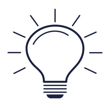 Işıklı bir ampulün tasviri yaratıcılığı ve kavramlara ilham kaynağı olan ışınları simgeliyor.