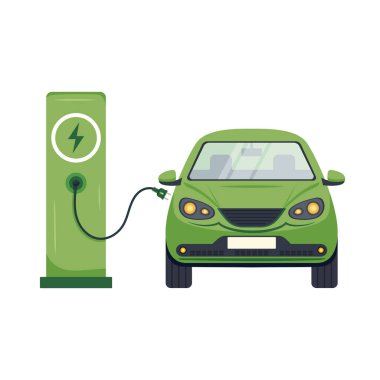 Elektrikli araç, sürdürülebilir enerji konseptini gösteren şarj istasyonuna bağlandı