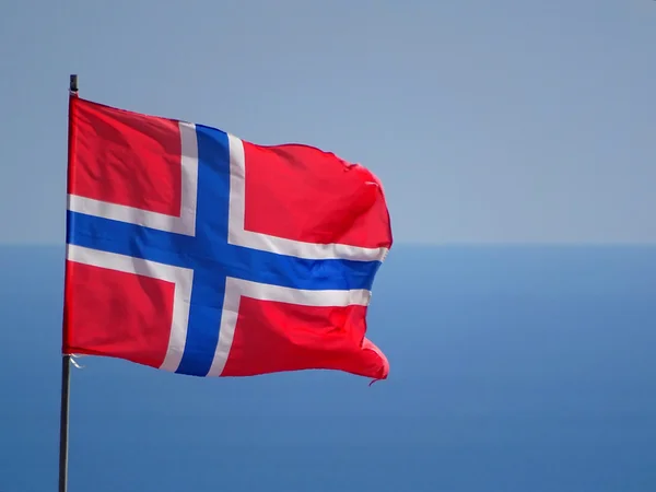 Acenando bandeira norwegian — Fotografia de Stock