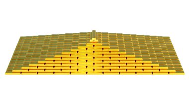 Bir sürü altın külçesi bankacılık ve kırpma yolu olan finansal konsept. 3d oluşturma