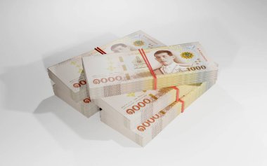 1000 baht 'lık banknot yığını. 3B görüntüleme