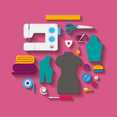 Tasarım konsepti dikiş tarzı düz ayarlayın. vektör çizim