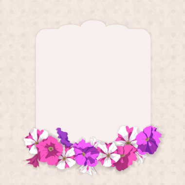 Çiçekler petunyaların Vintage kartıyla. Vektör çizim