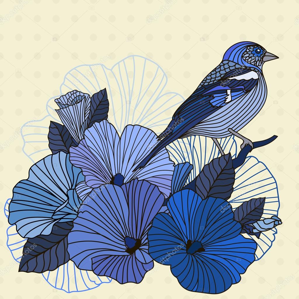 花と鳥のビンテージ ベクトル イラスト ストックベクター C Tana Krivich