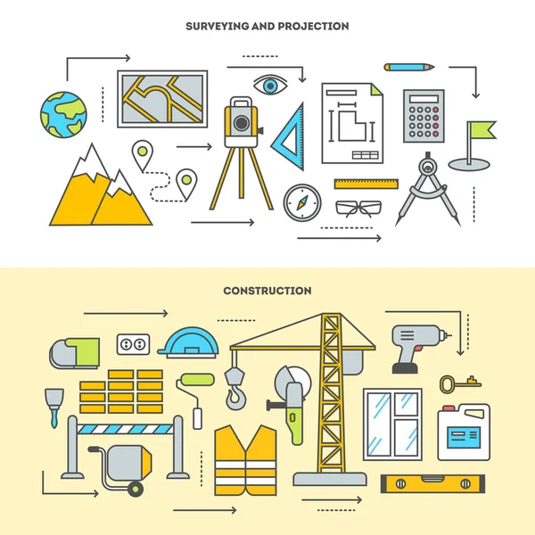 Conceptual icon set for construction in flat style. Vector illustration — Stock Vector