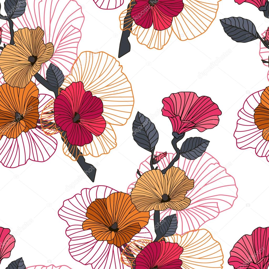 Seamless red, orange and black floral pattern. Vector ...