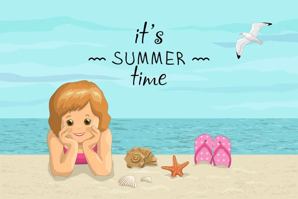 Vektorbanner Sommerurlaub am Meer mit der Aufschrift. Es ist Sommerzeit. — Stockvektor