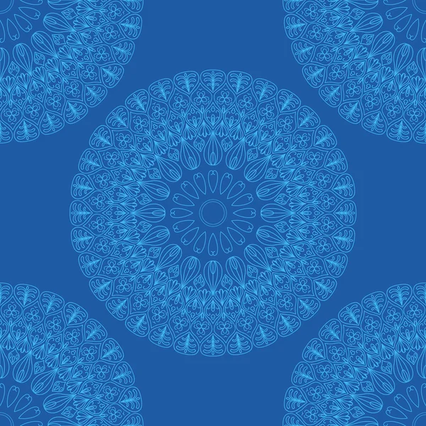 Vector ethnic boho pattern, mandala on a blue background — Stock Vector