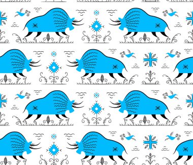 İzole edilmiş vektör kusursuz desen. Tarz sahibi Rus folkloru..