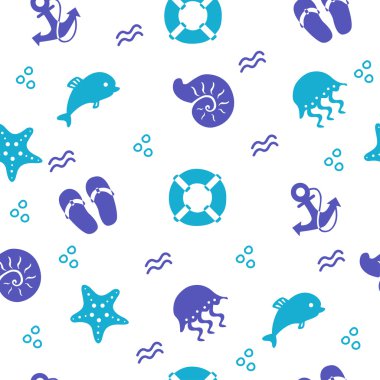 Plaj öğeleri, vektör arka plan ile Seamless deniz modeli