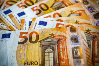 50 avroluk banknotların makro detaylarını kapat, nakit para geçmişi