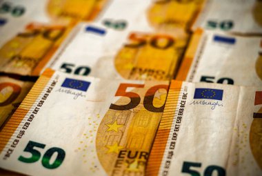 50 avroluk banknotların makro detaylarını kapat, nakit para geçmişi
