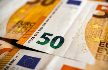 50 avroluk banknotların makro detaylarını kapat, nakit para geçmişi