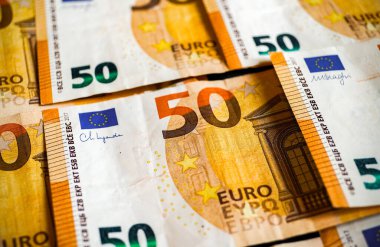 50 avroluk banknotların makro detaylarını kapat, nakit para geçmişi