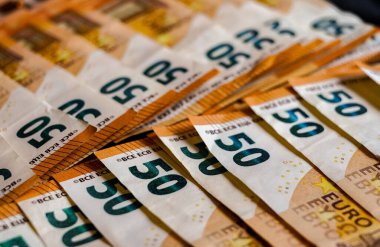 50 avroluk banknotların makro detaylarını kapat, nakit para geçmişi