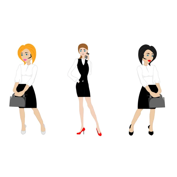 Tres mujeres jóvenes en traje de negocios desde su teléfono — Vector de stock
