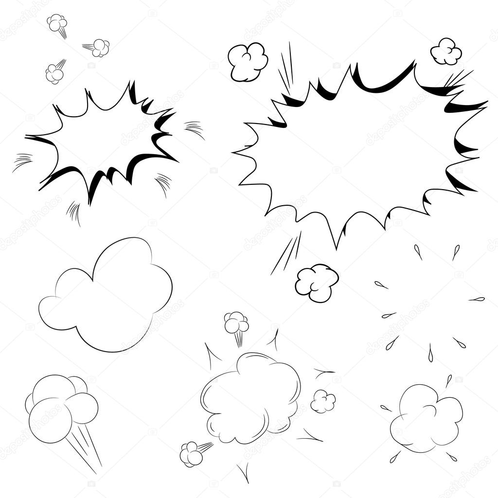 Set of clouds in the style of pop art on a white background