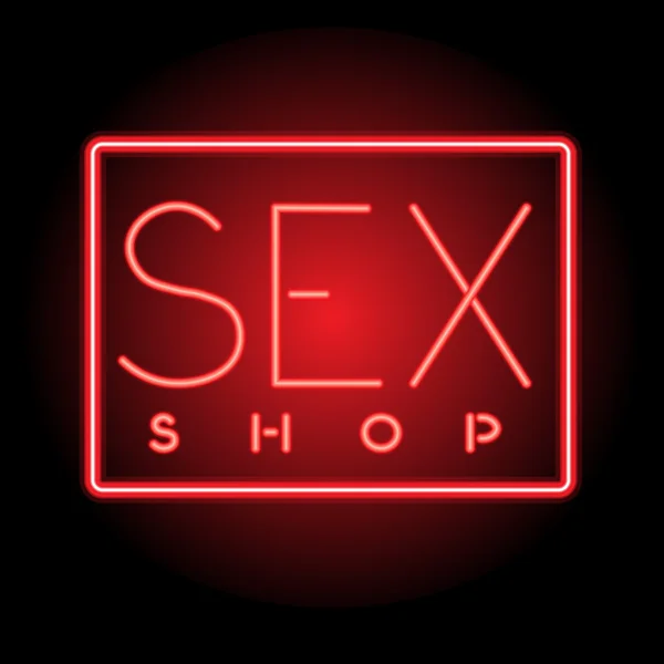 Letrero de neón sex shop, luz brillante banner retro sex shop signo — Vector de stock