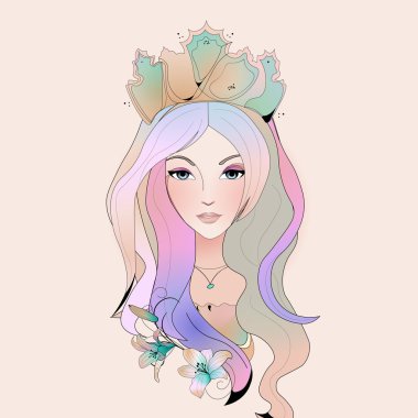 Bir kız pastel renklerde kavramsal portre çizimi,