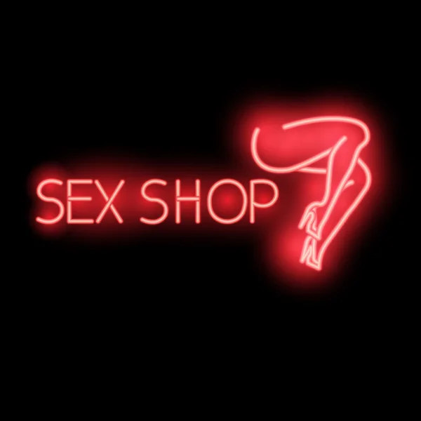 Signo de neón - sex shop, una cartelera de color rojo brillante , — Vector de stock