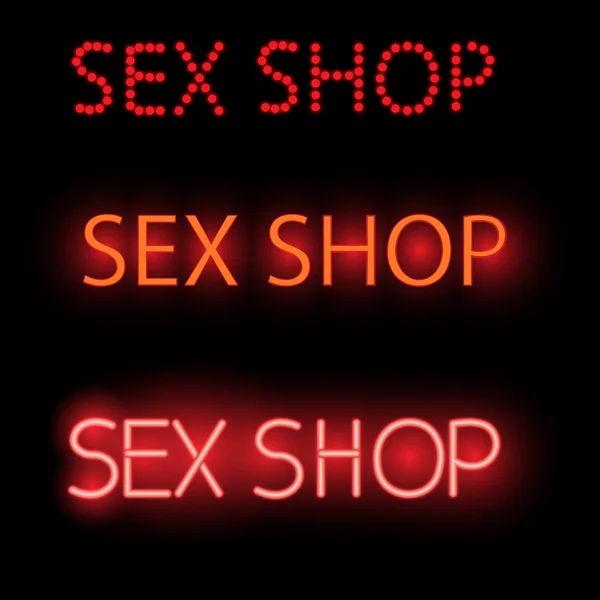 Sinal de néon - sex shop, uma Billboard vermelho brilhante , —  Vetores de Stock