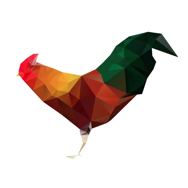 Polígono de gallo colorido y vívido , — Vector de stock