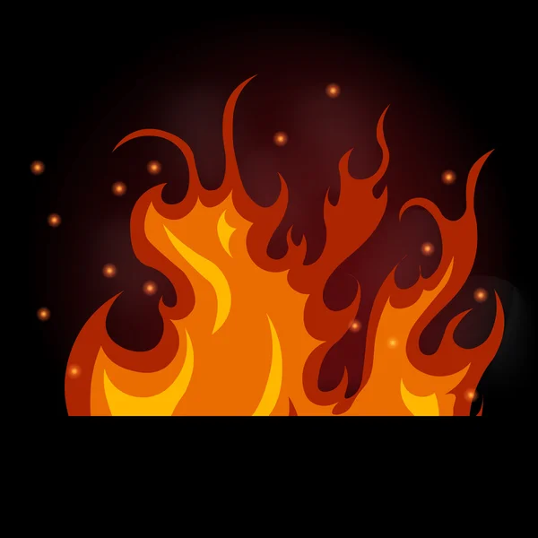 Vektor-Illustration des brennenden Feuers auf schwarzem Hintergrund — Stockvektor