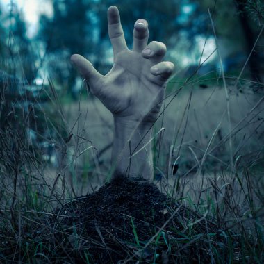 a zombie rose from the grave, a zombies hand from the ground, clipart