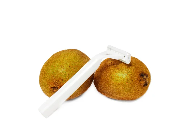Kiwi fruit and shaver isolated on white background — Stock Photo, Image