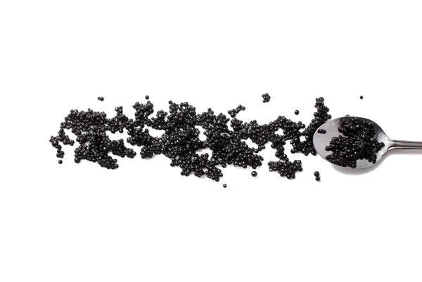 Black caviar and spoon isolated on white background — Stock Photo, Image