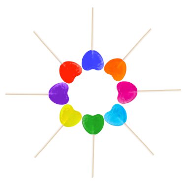 kalp şeklinde farklı renkli lolipop