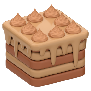 Üç boyutlu tiramisu simgesi. Şeffaf arkaplanı olan tiramisu 'nun 3B simgesi.